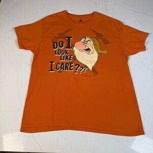 Disney Grumpy Do I Look Like I Care Graphic T Shirt Orange Men's Size Large